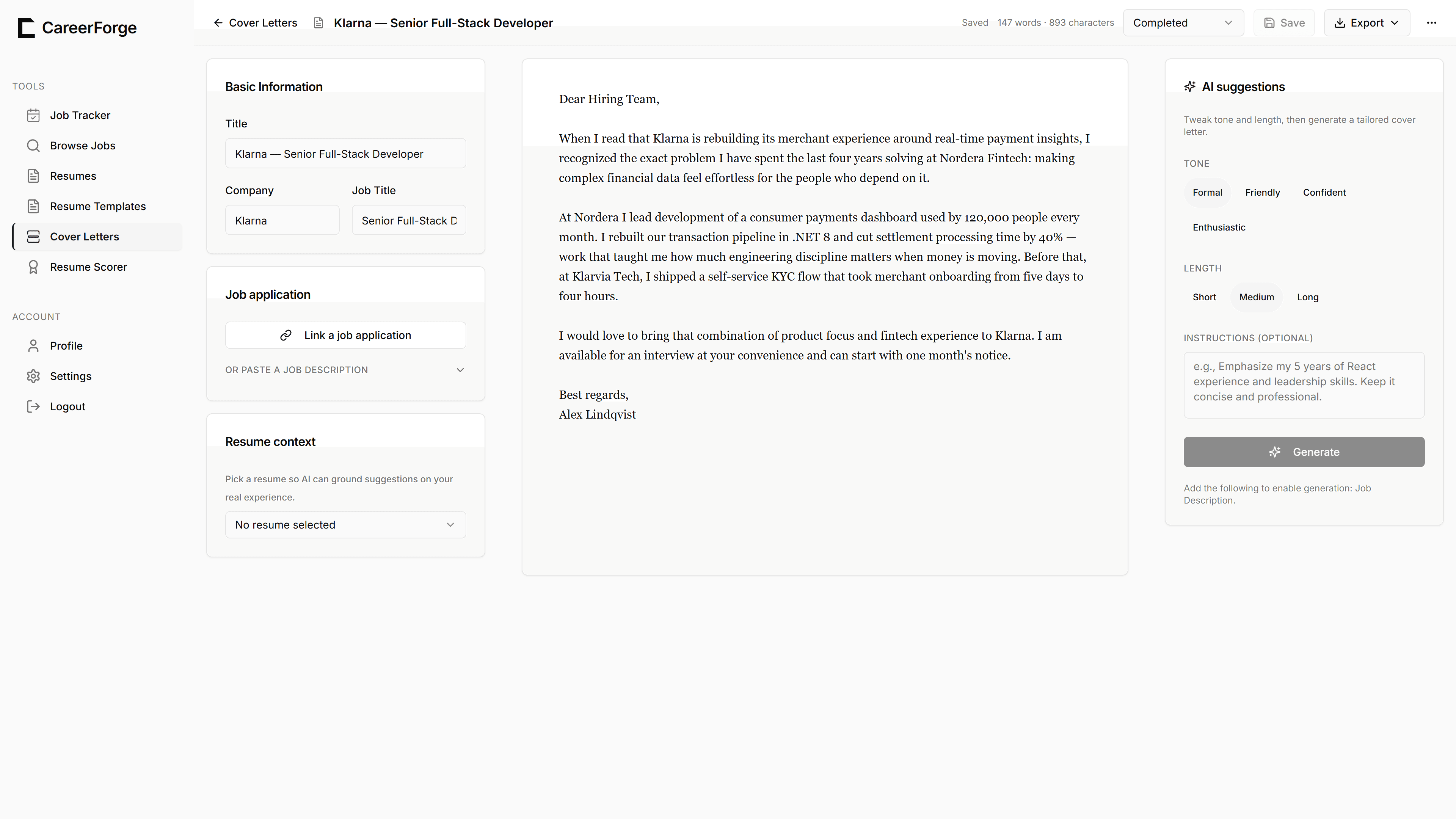Cover Letter Generator